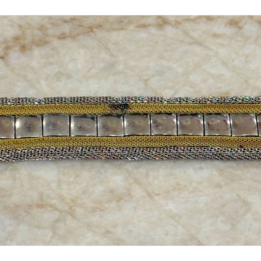 Vintage Mens Steel Mesh Belt w/Leather Trim - Size 40/42 - Steampunk Statement🔥
